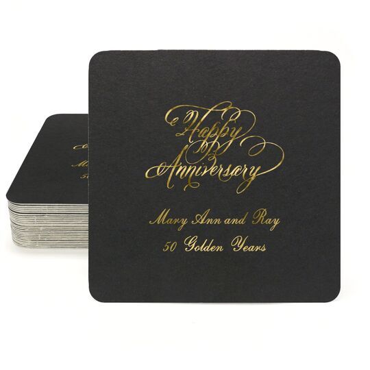 Elegant Happy Anniversary Square Coasters